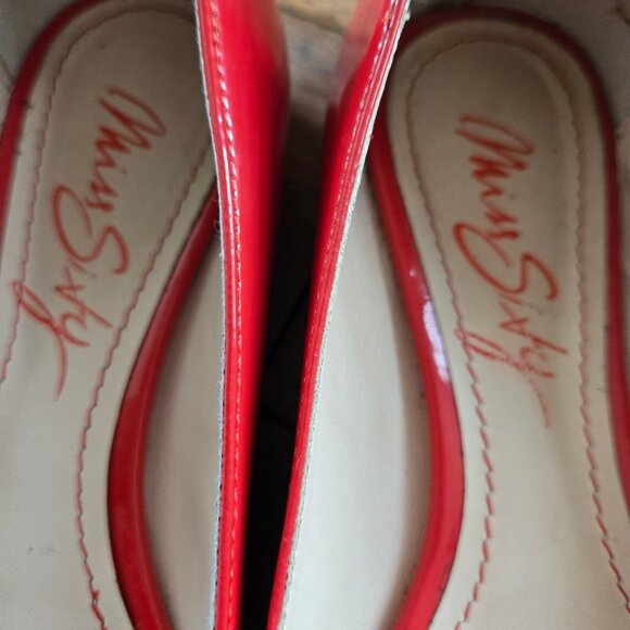 Y2K Miss Sixty Red Patent Leather Ballet flats EUR size 36 Peep toe Bows US 5.5 - Picture 4 of 12